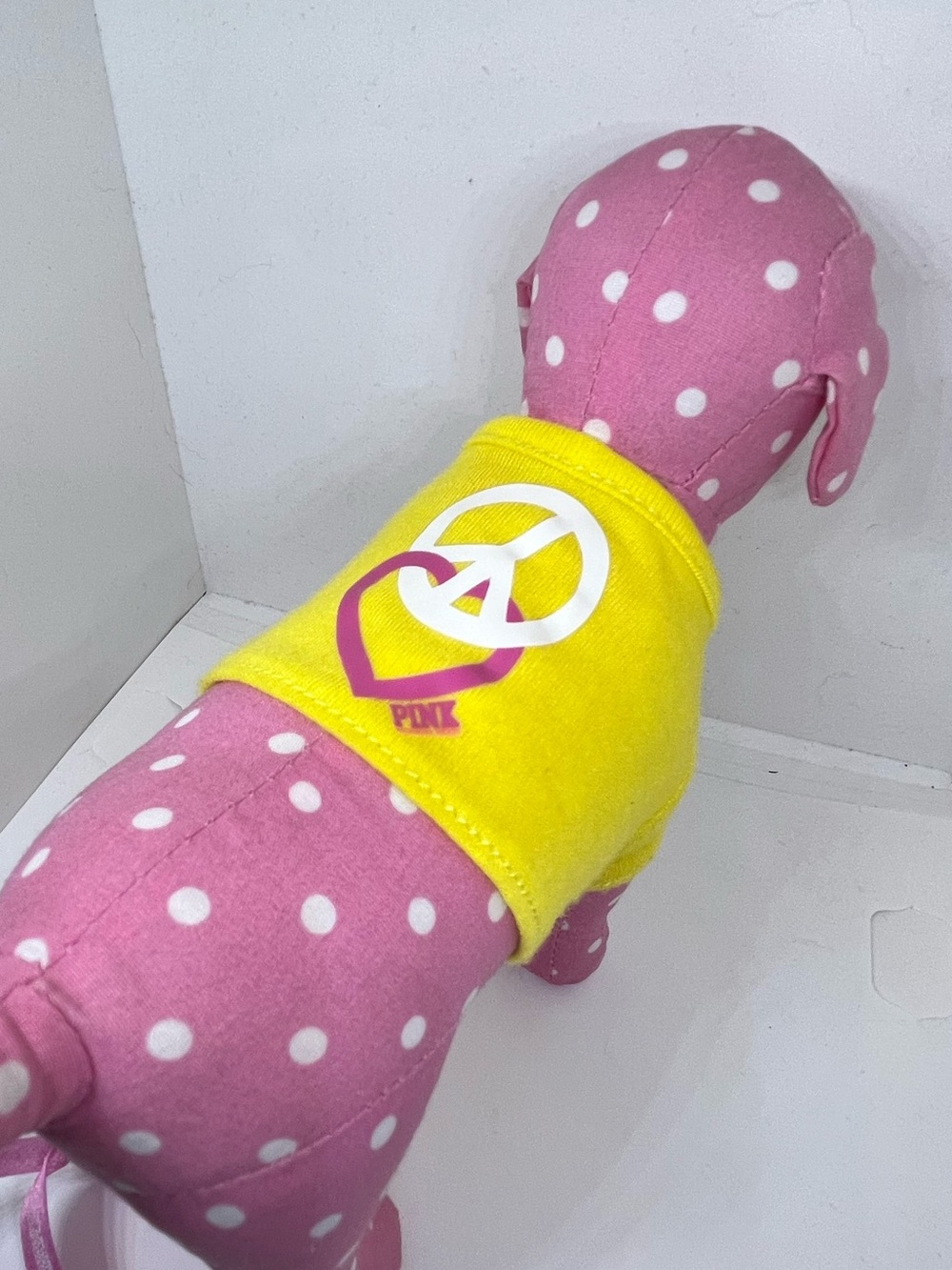 PINK Victoria's Secret Pink Polka Dot Plush Trio with Yellow, Red & Blue Tees - Picture 3 of 7